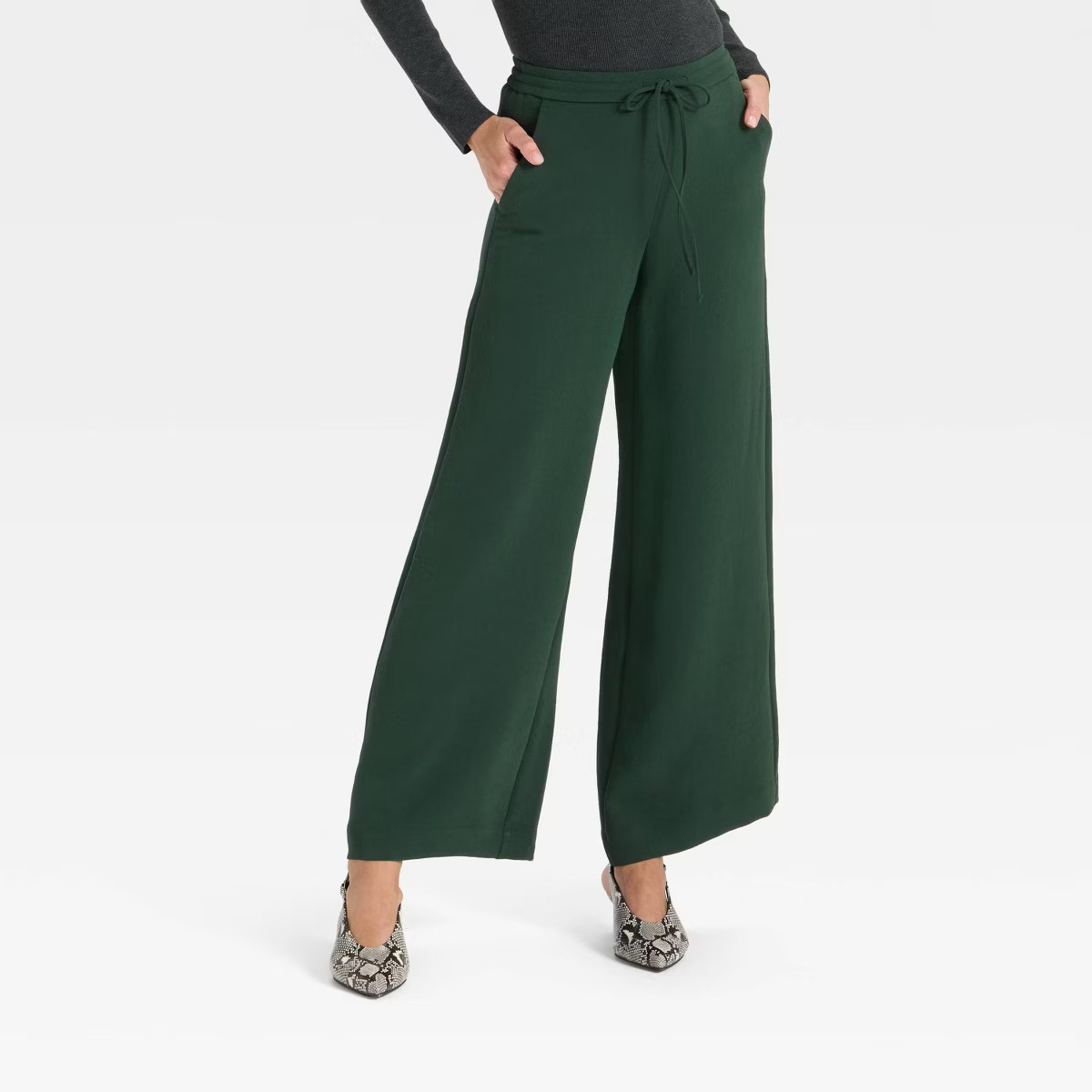 Women's Wide Leg Signature Crepe Pull-On Pants - A New Day™ Green S | Target