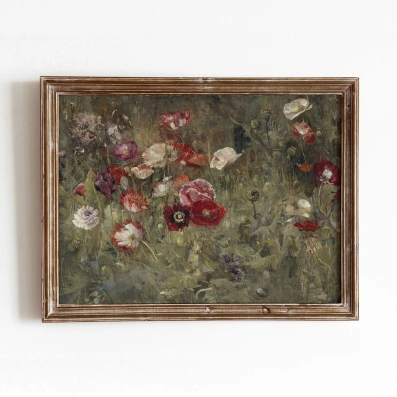 Bed of Poppies Vintage Floral Landscape Painting Flower Field Art Digital Download 282 - Etsy | Etsy (US)
