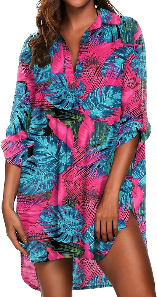 Ekouaer Women's Swimsuit Beach Cover Up Shirt Bikini Beachwear Bathing Suit Beach Dress | Amazon (US)