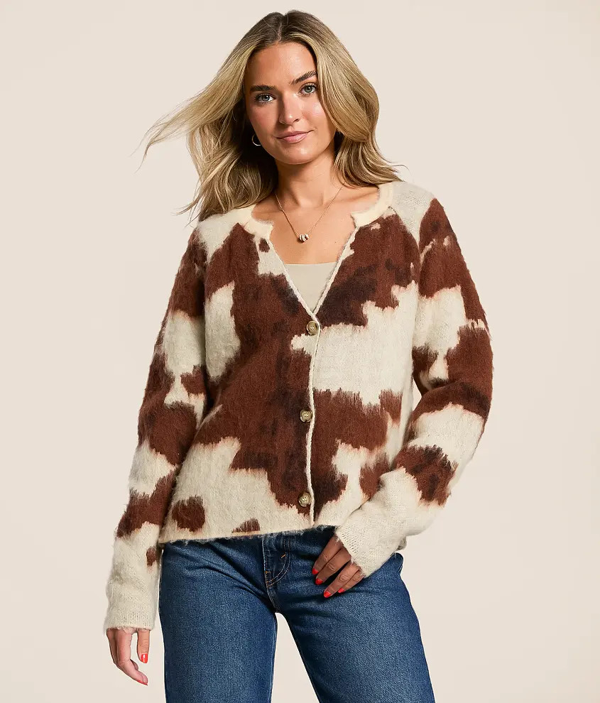 Cow Print Cardigan Sweater | Buckle