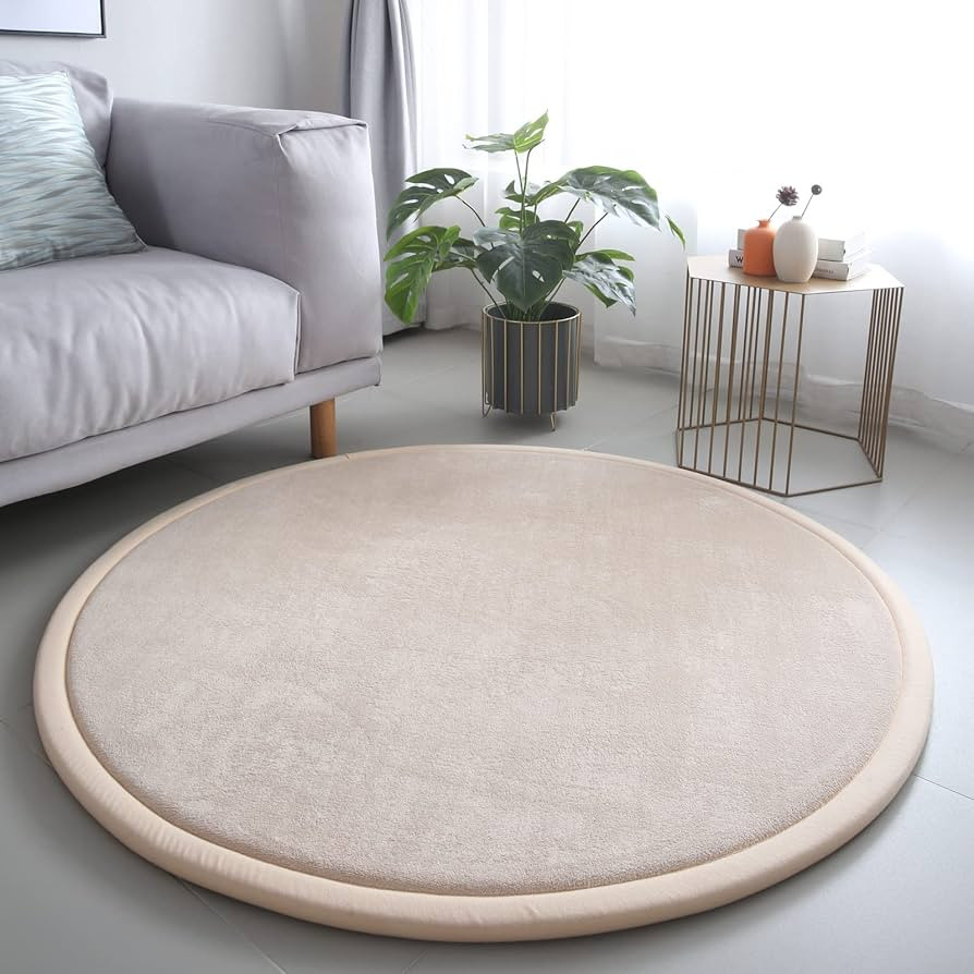 Loartee Thick Kids Round Rug - Coral Velvet Area Rugs, Memory Foam Circular Carpet for Nursery Pl... | Amazon (US)