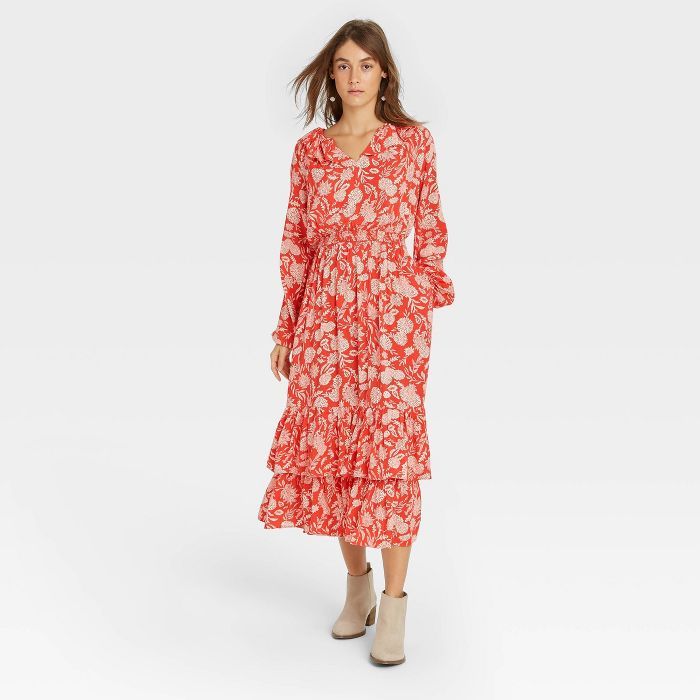 Women's Floral Print Balloon Long Sleeve Ruffle Collar Dress - Universal Thread™ | Target