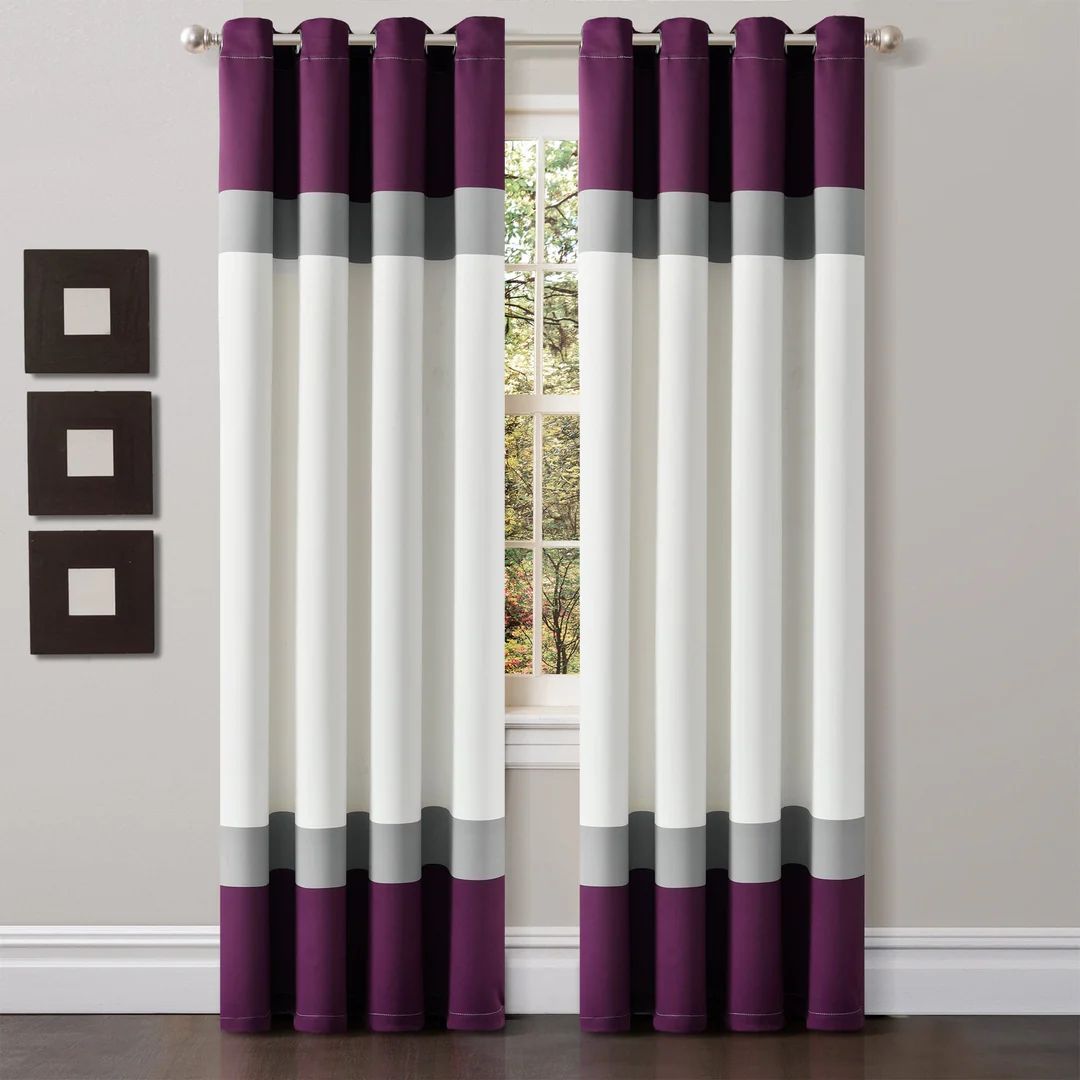 Alexander Color Block Light Filtering Window Curtain Panel Set | Lush Decor