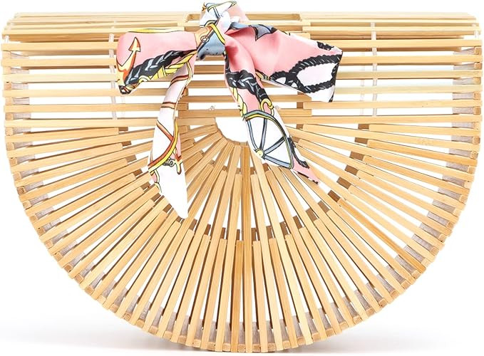 Emprier Vintage Bamboo Bags for women Handmade Straw Bags Summer Beach Purses Basket Handbags | Amazon (US)