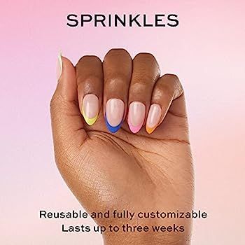 Glamnetic Press On Nails - Sprinkles | Rainbow French Tip Nails, UV Finish Short Pointed Almond S... | Amazon (US)