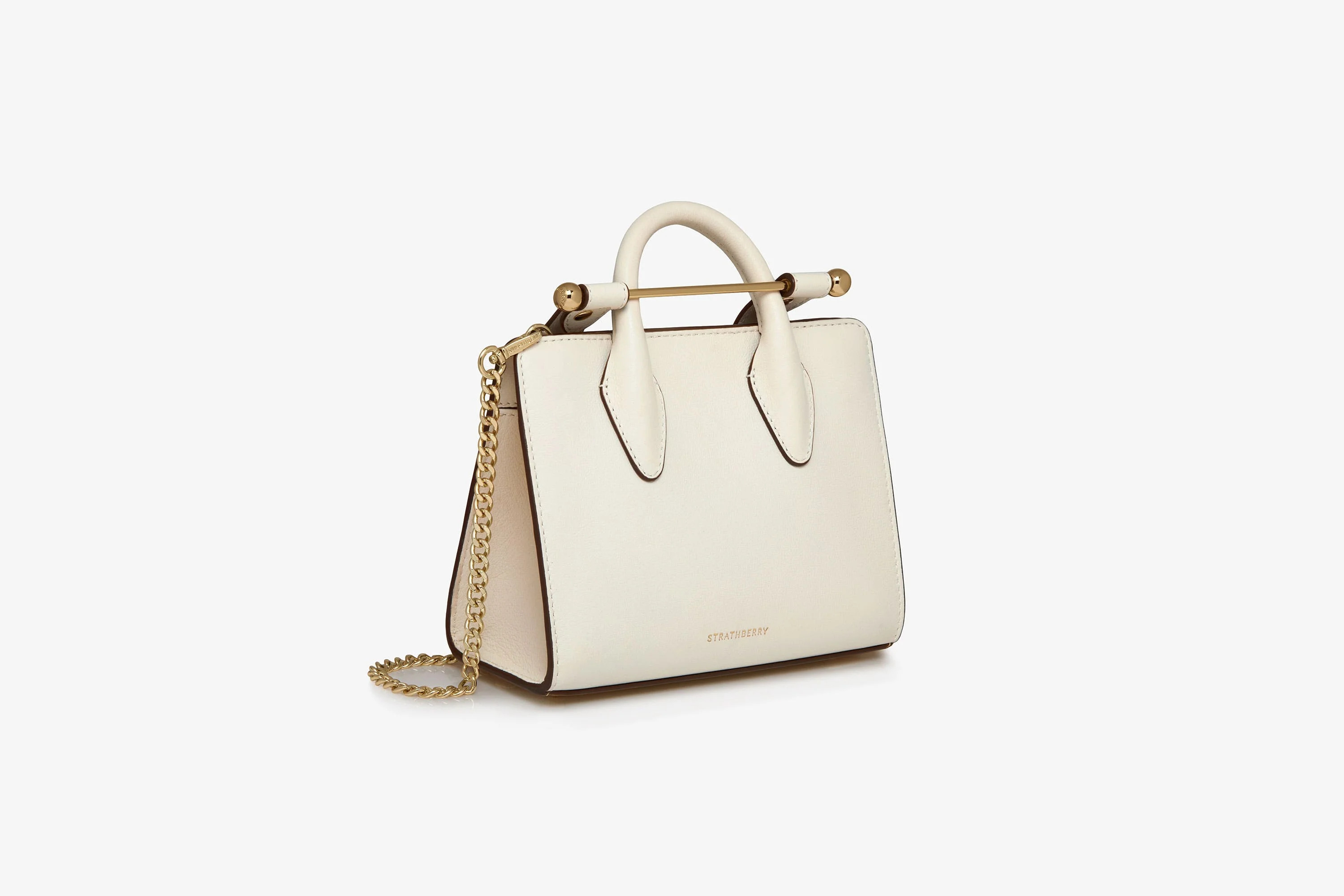 The Strathberry Nano Tote - Top Handle Leather Mini Tote Bag - Cream | Strathberry