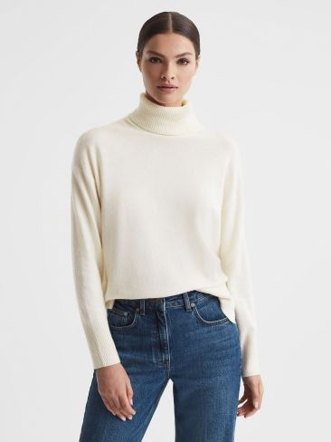 Reiss Cream Alexis Wool Blend Roll Neck Jumper | Reiss UK
