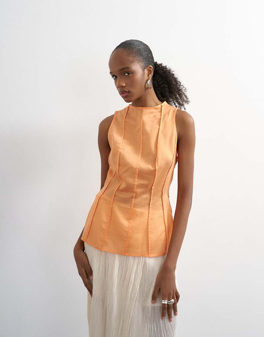 Topshop seamed detail high neck top in orange | Topshop (UK, DE, FR)