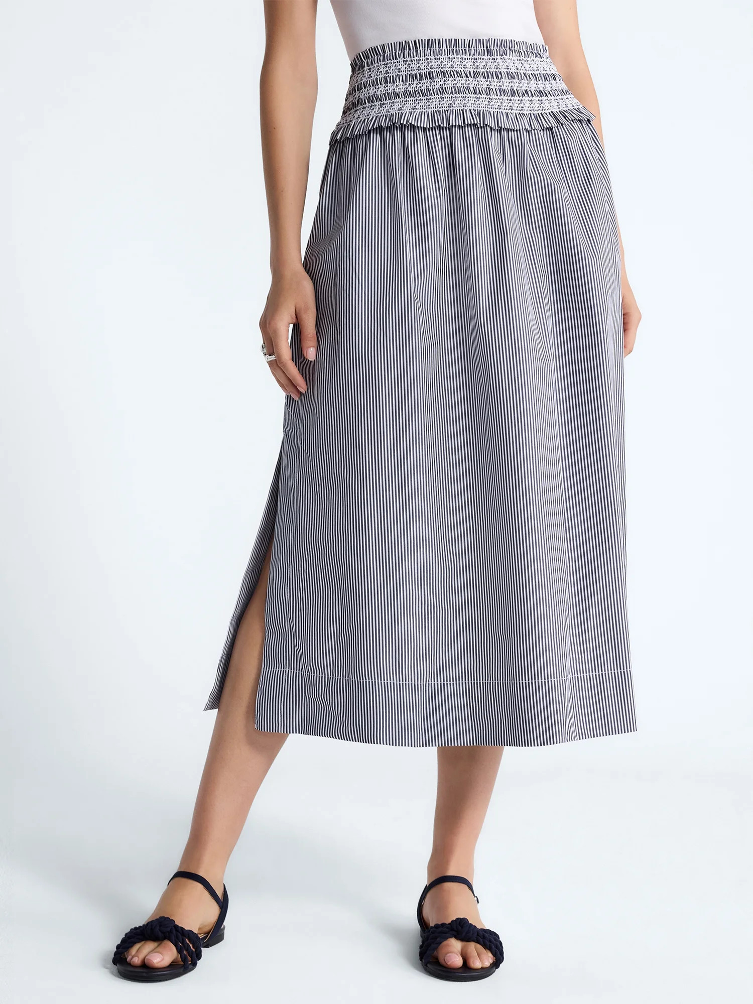 Free Assembly Women's and Women's Plus Striped Cotton Maxi Skirt with Smocked Waist, Sizes XS-4X | Walmart (US)