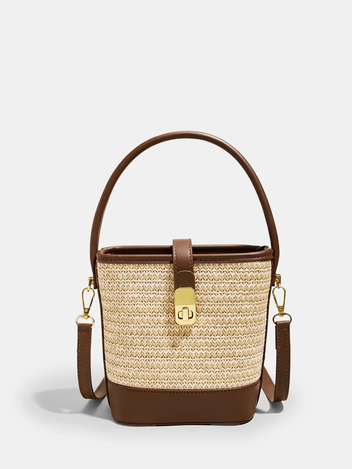 Woven Straw Bucket Crossbody Handbag | Commense
