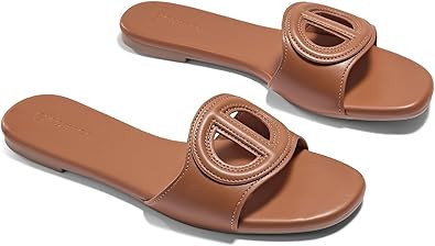 Coutgo Women's Open Toe Leather Summer Slide Sandals | Amazon (US)
