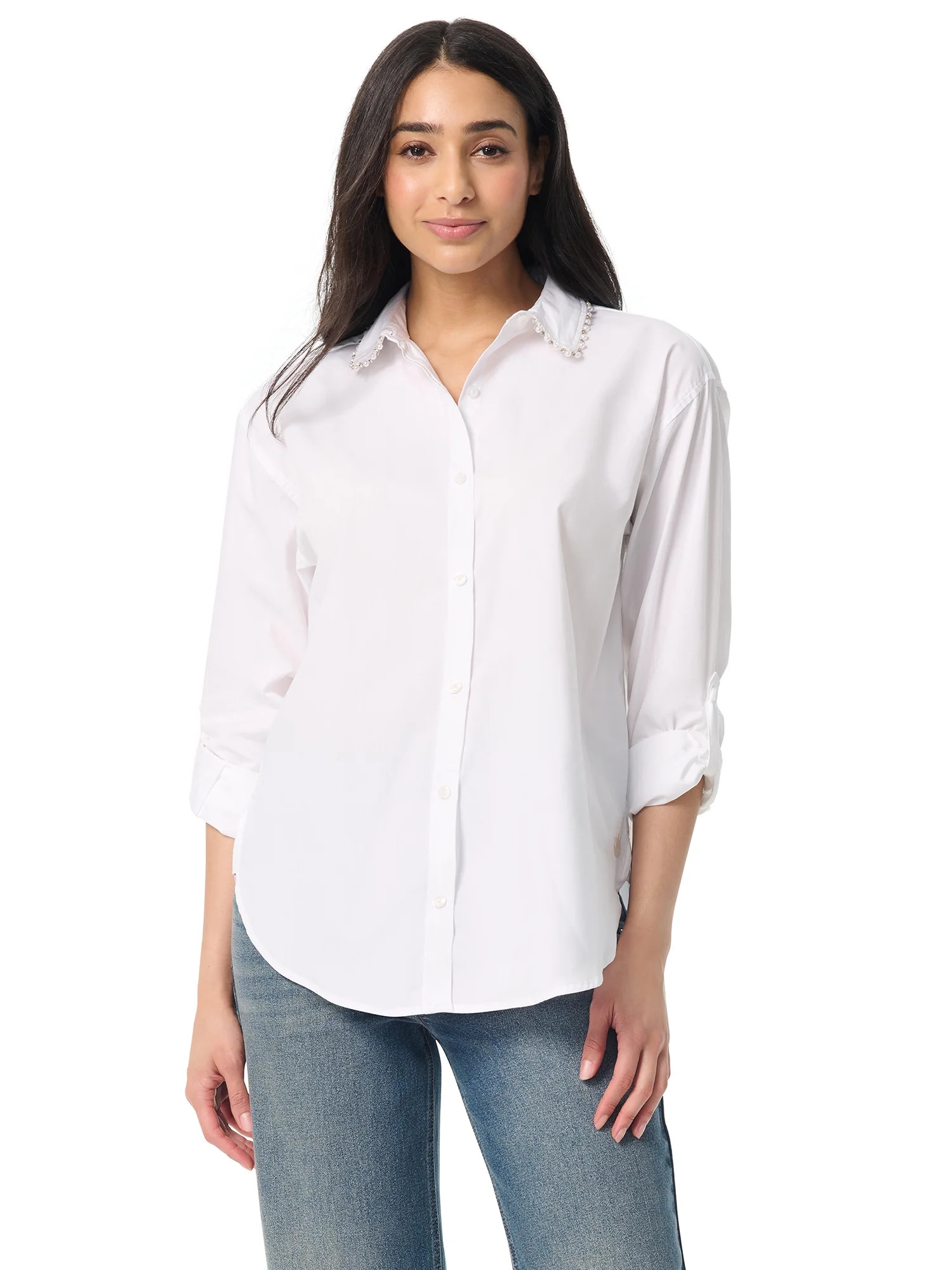 Gloria Vanderbilt Swan Series Women's Embellished Collar Amanda Shirt, Sizes S-3XL | Walmart (US)