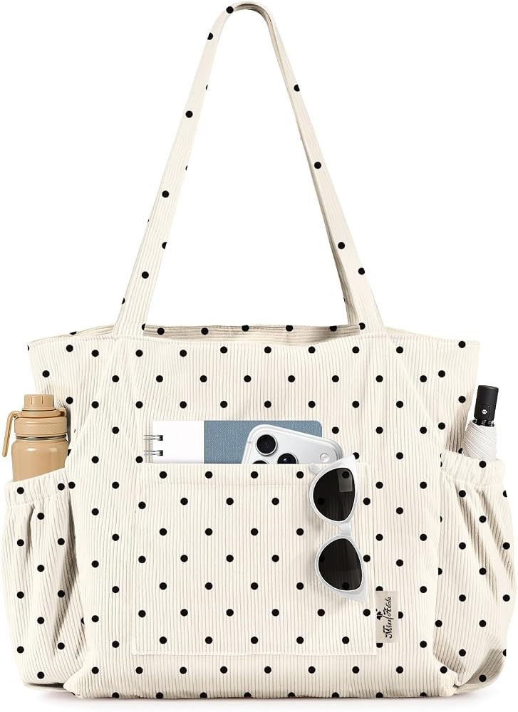 Cute Corduroy Tote Bag for Women Multi-Pocket with Zipper | Amazon (US)