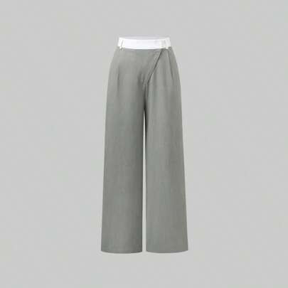 Women's Streetwear Colored Waistband Grey Pants | SHEIN