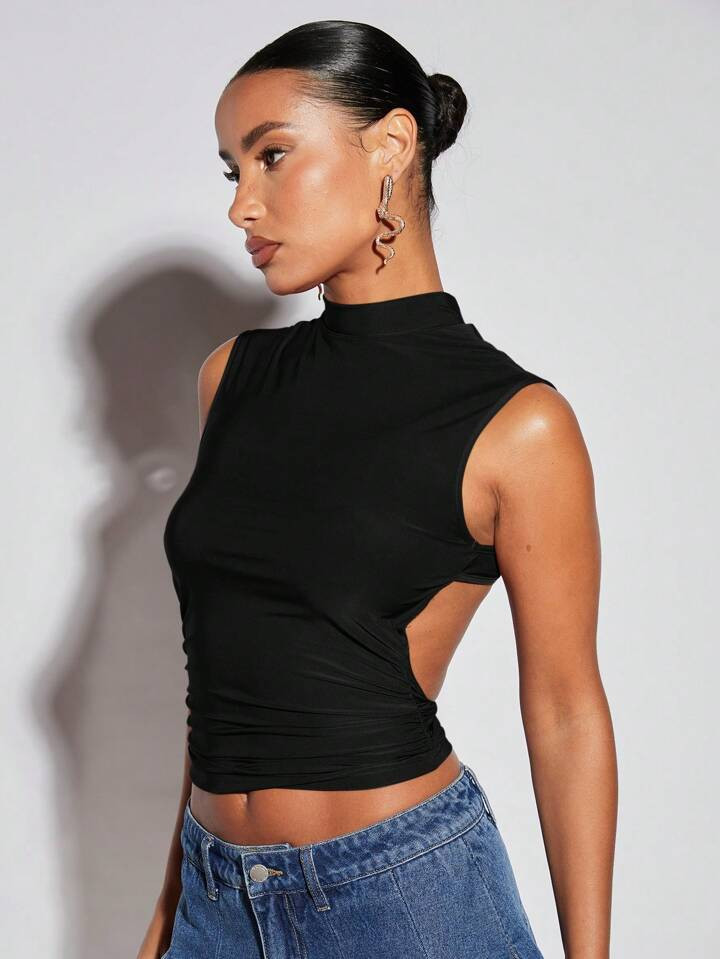 SHEIN BAE Mock Neck Backless Tank Top | SHEIN USA | SHEIN