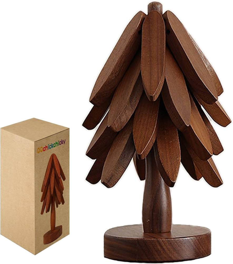 2025 𝗡𝗘𝗪 Premium Set of 4 Foldable Sapele Wood Tree Shape Trivets for Hot Pots & Pans | Amazon (US)