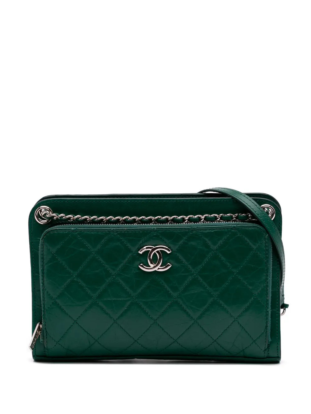 CHANEL Pre-Owned 2018 CC Quilted Crinkled Calfskin Front Pocket crossbody bag - Green | Farfetch Global