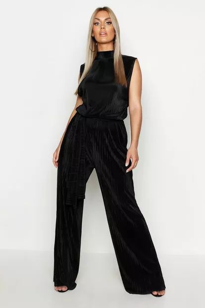 Plus High Neck Plisse Jumpsuit | Boohoo.com (US & CA)