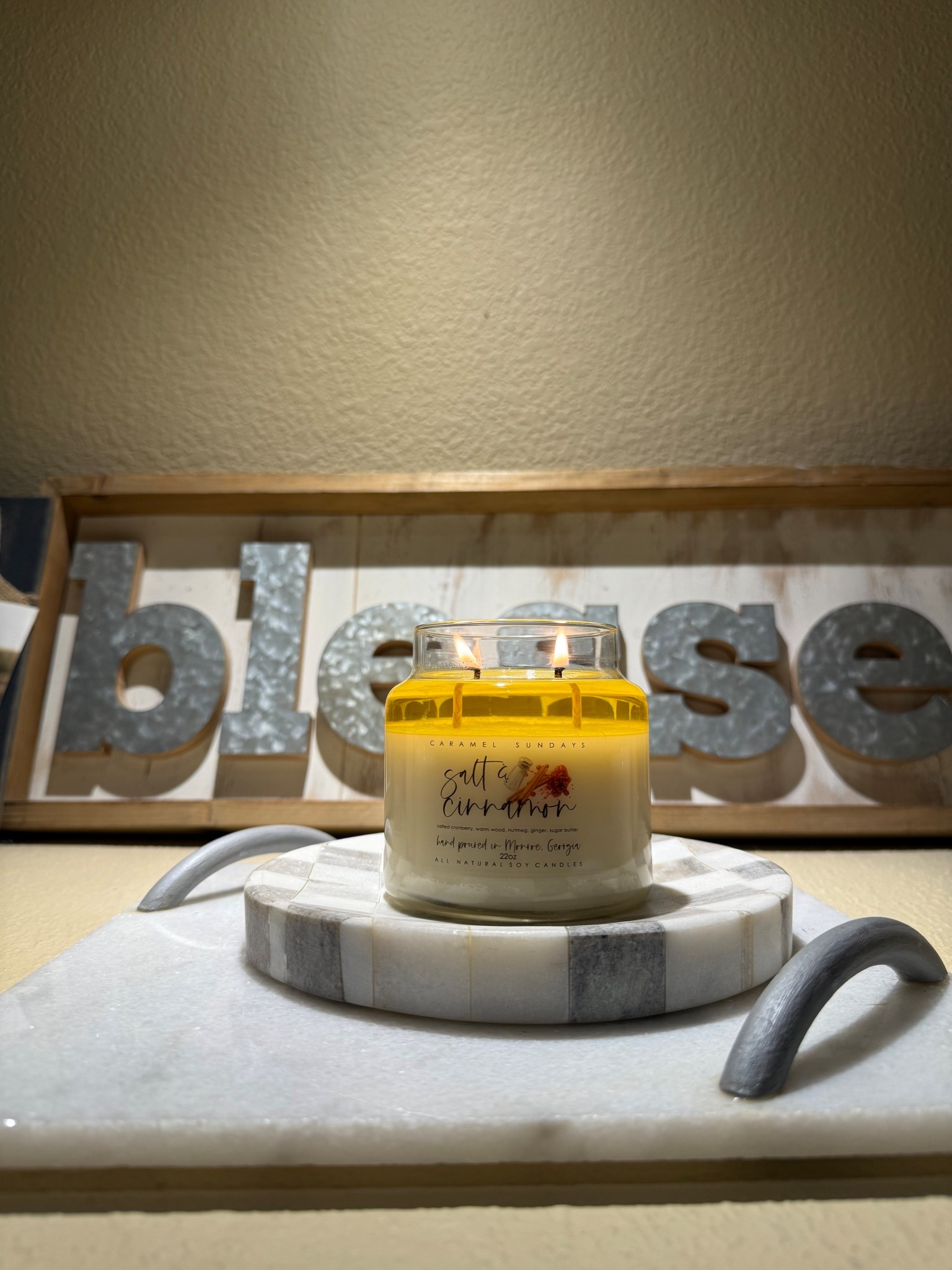 Salt & Cinnamon by Caramel Sundays! Also love this checkered marble tray! ✨🤍

#LTKHome #LTKActive #LTKSeasonal