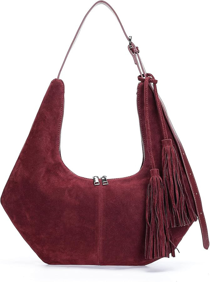 Herald Tassel Suede Hobo Shoulder Bag for Women, Retro Slouchy Crescent Crossbody Purse Handbag w... | Amazon (US)