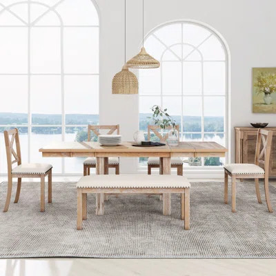 6-Piece Extendable Dining Table with Footrest | Wayfair North America