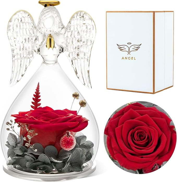 Angel Rose Figurines Angel Gifts for Women, Preserved Real Rose Glass Angel Gifts for Her Grandma... | Amazon (US)