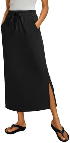 ANRABESS Maxi Skirts for Womens Summer Trendy High Waist Drawstring Side Slit Spring Casual Long ... | Amazon (US)