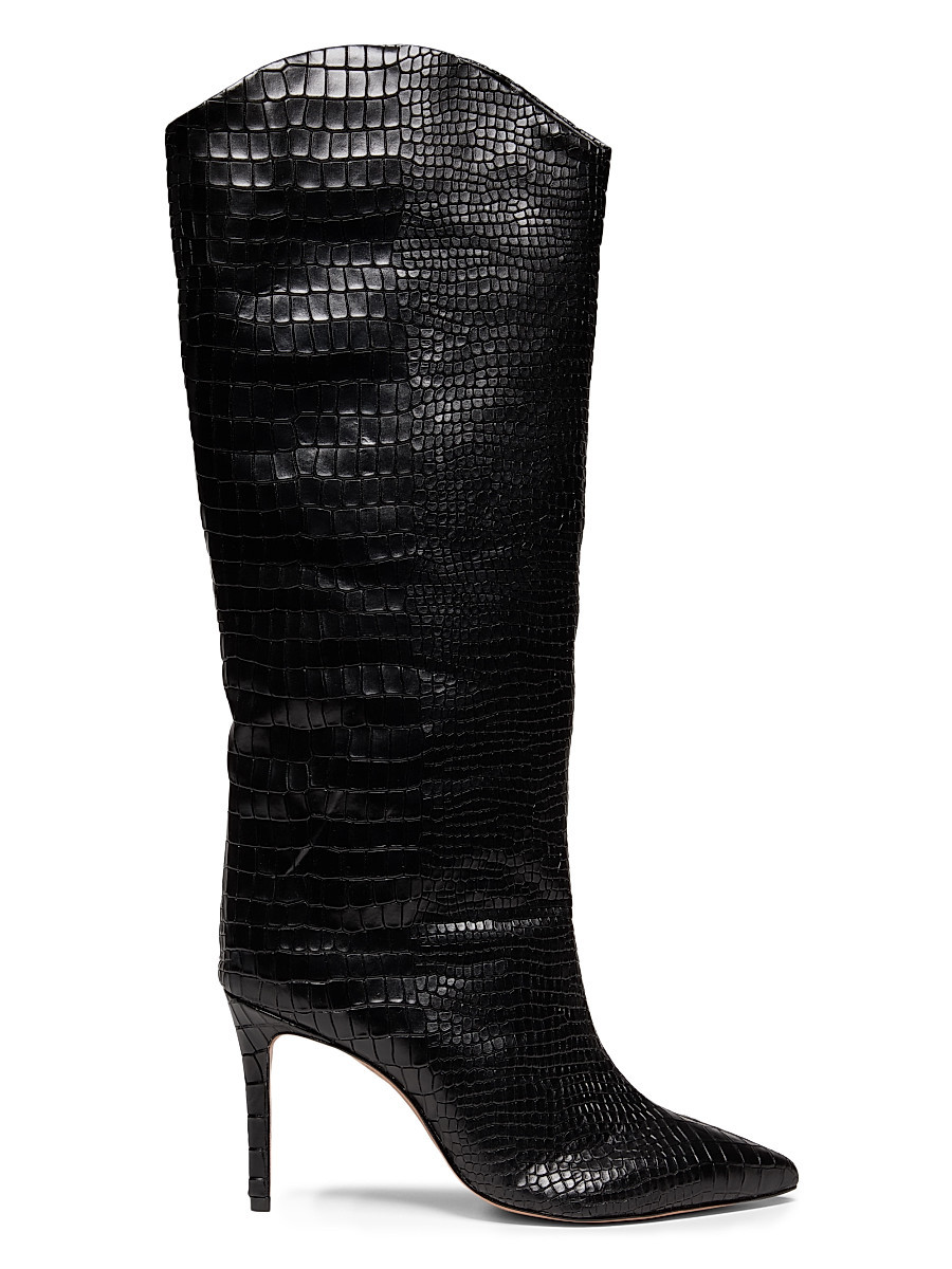 Women's Maryana 90MM Croc-Embossed Leather Stiletto Boots - Black - Size 11 | Saks Fifth Avenue