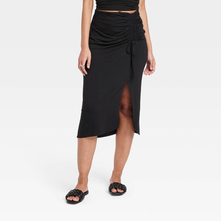 Women's Midi Ruched Knit Asymmetrical Skirt - A New Day™ | Target