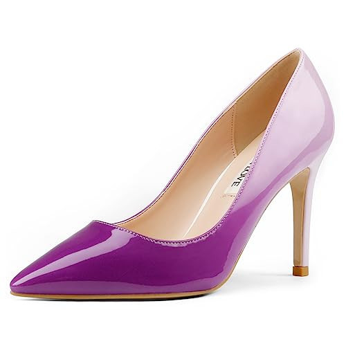 JOY IN LOVE Women's Pumps Shoes 3.5" High Heels Pointy Toe Stiletto Pumps White Purple 10US | Amazon (US)