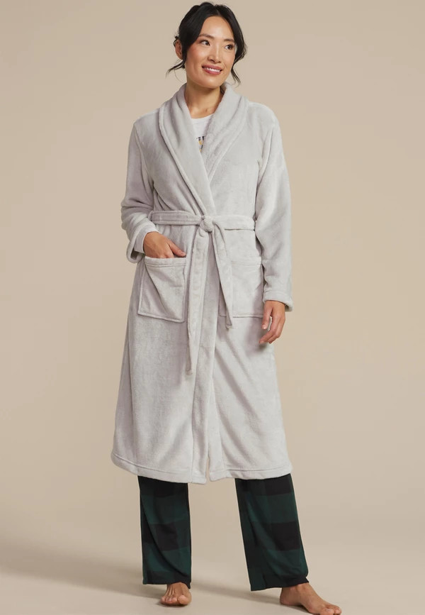 Gray Plush Long Robe | Maurices