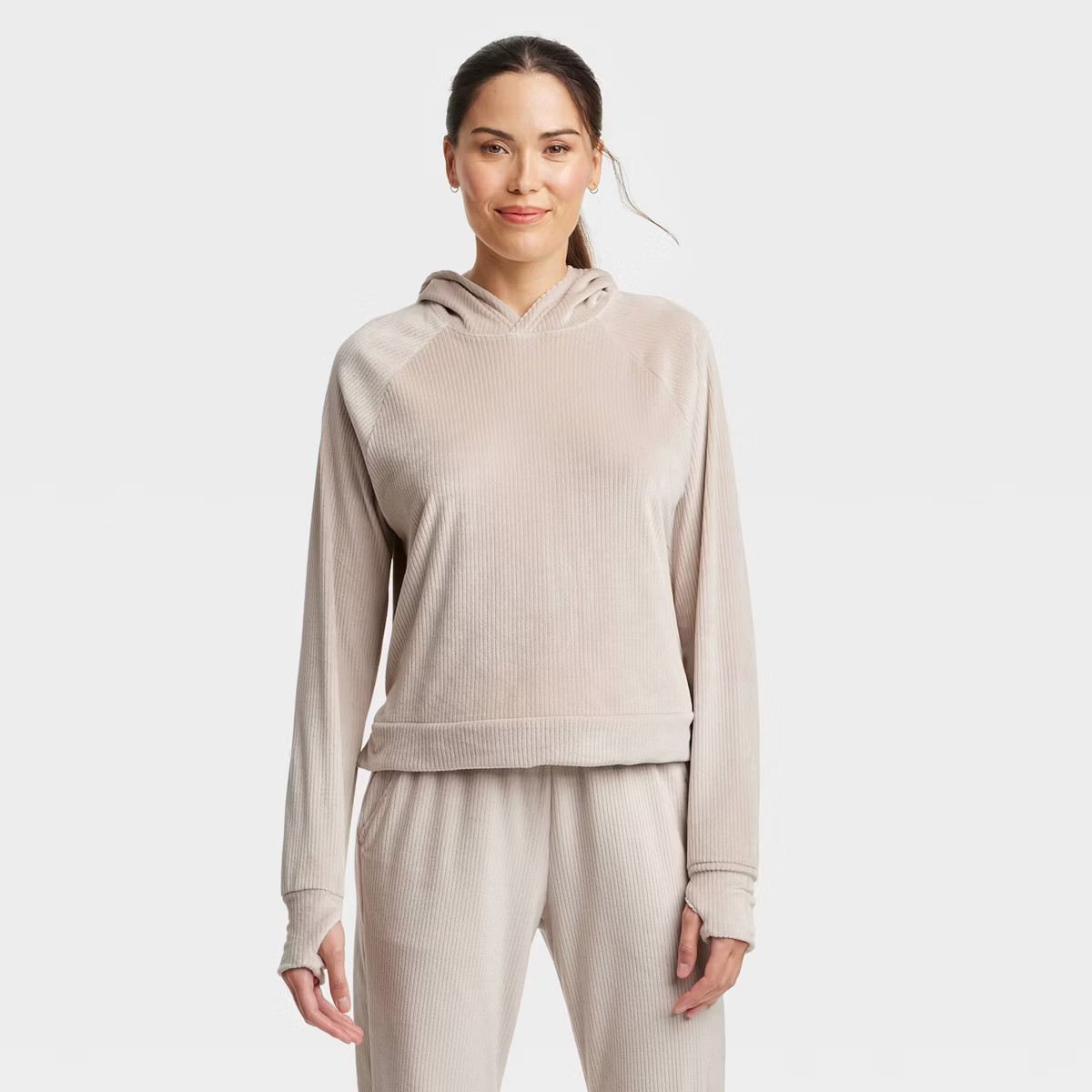 Women's Velour Ribbed Hooded Sweatshirt - All In Motion™ | Target