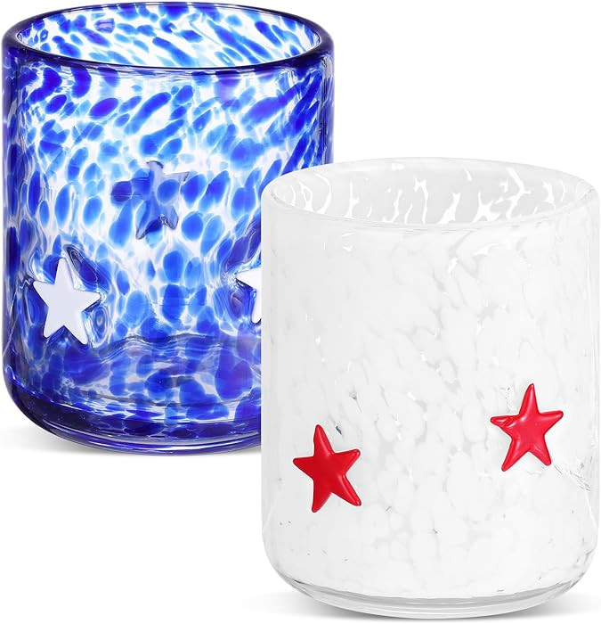 SiliFine 2 Pcs Patriotic Star Icon Juice Glasses - 14oz 250th Anniversary Stemless Wine Drinking ... | Amazon (US)