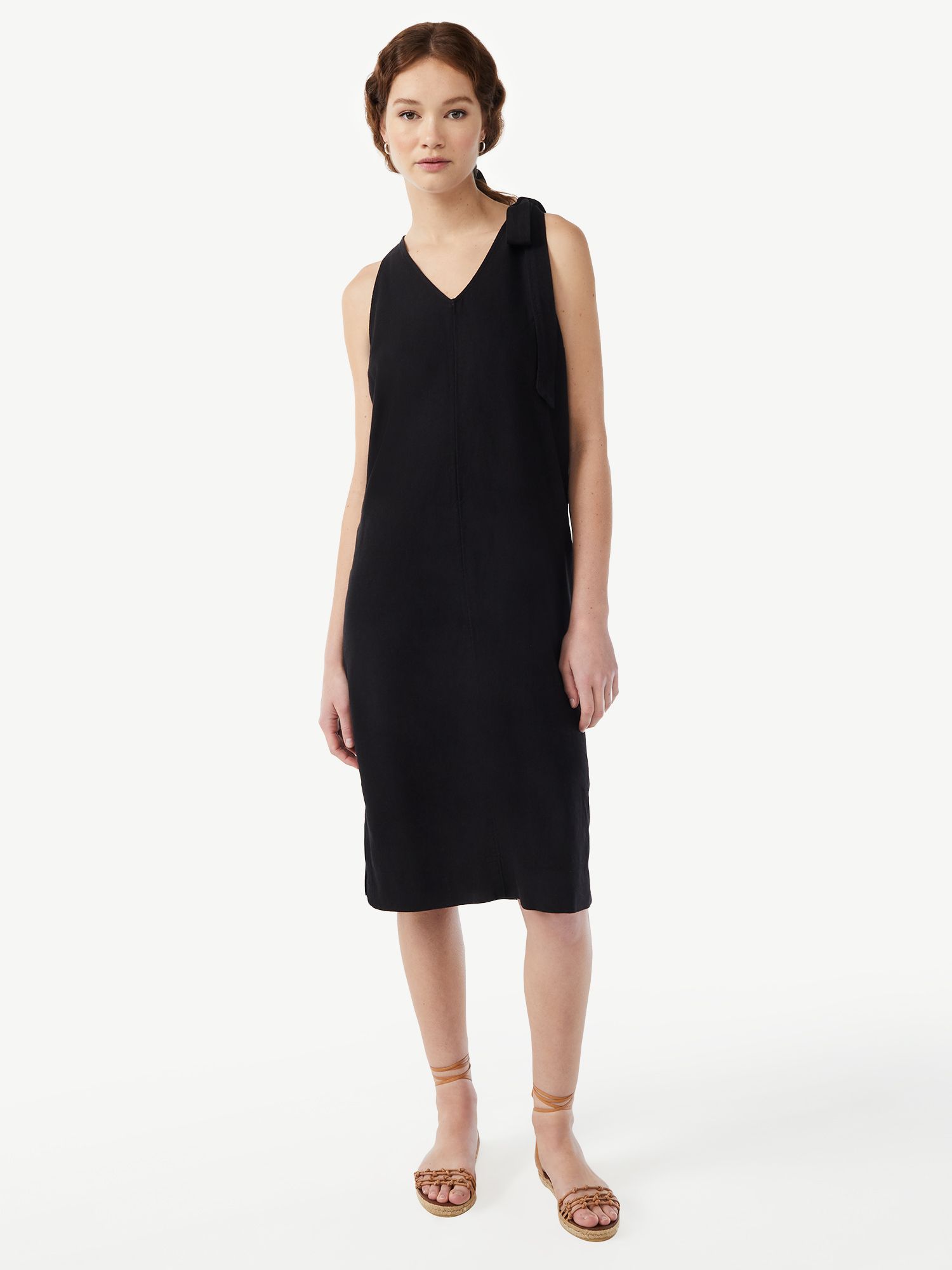 Free Assembly Women's V-Neck Dress with Tie Strap | Walmart (US)