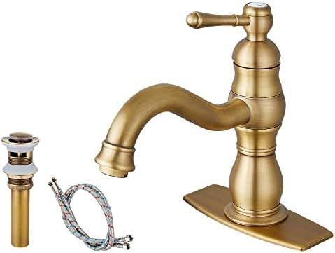 Antique Brass Bathroom Sink Overflow Faucet Single Hole One Handle | Amazon (US)