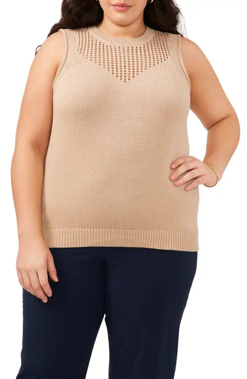 halogen(r) Open Stitch Sleeveless Sweater Tank in Oxford Tan at Nordstrom, Size 2X | Nordstrom