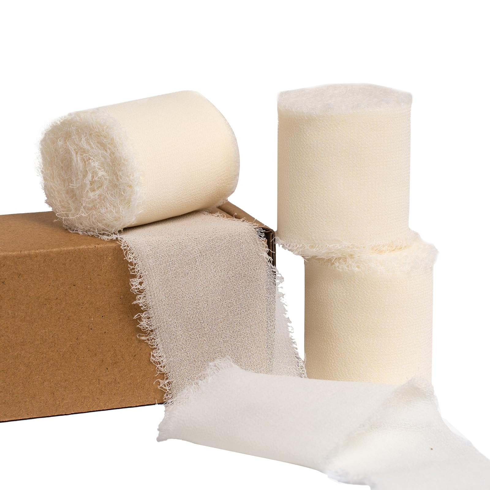 Ivory White Ribbon 1-1/2 Inch x 3 Rolls Total 16.5 Yards Handmade Tulle Fabric Fringe Chiffon Sil... | Amazon (UK)