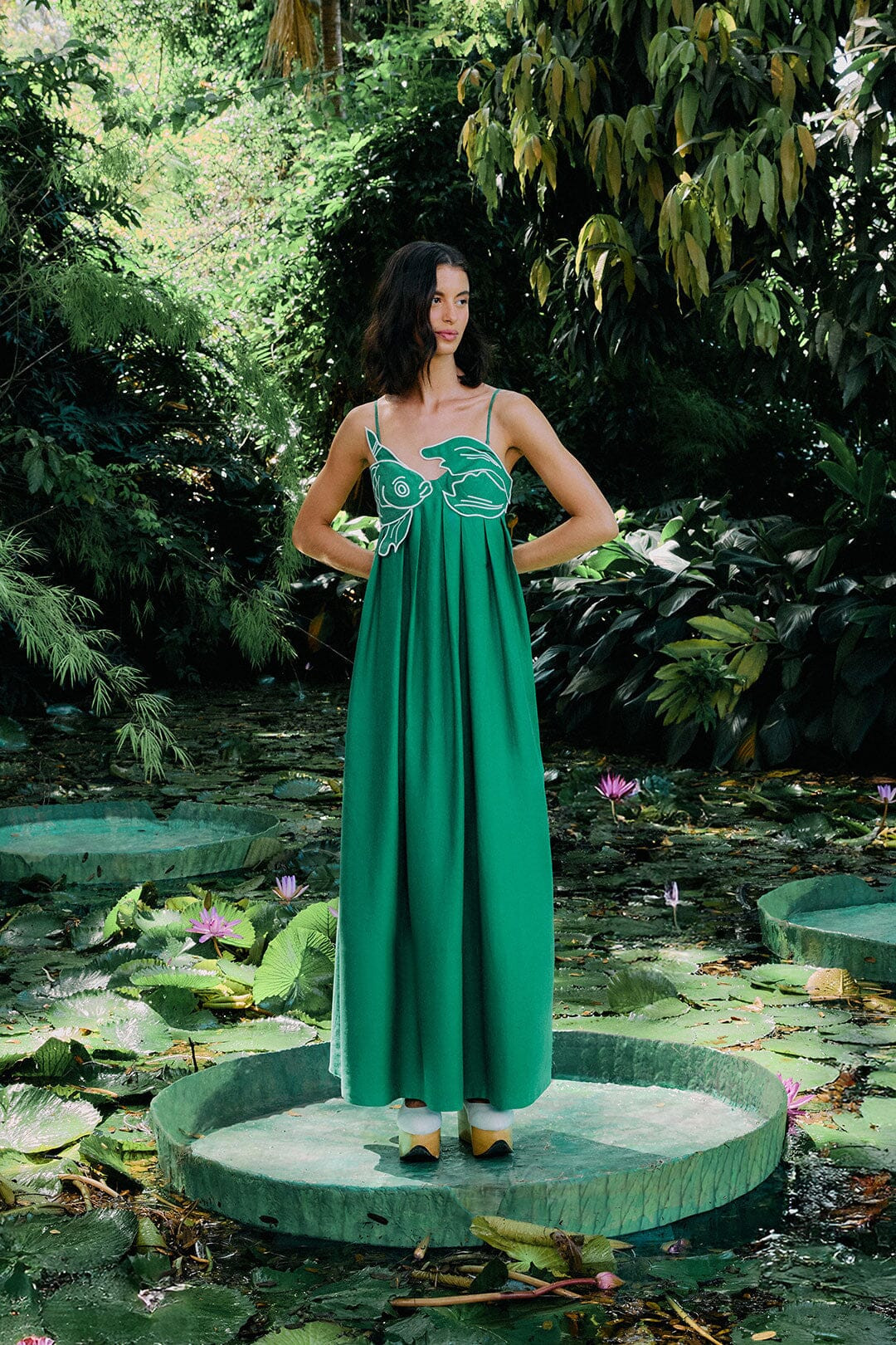 Green Fish Top LENZING™ ECOVERO™ Euroflax™ Maxi Dress | FarmRio (US)