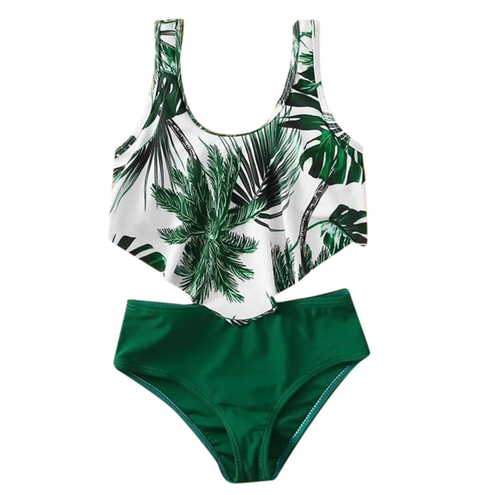 Fesfesfes Teen Girls Swimwear Botanical Print Pattern Patchwork Sleeveless Swimdress Two-pieces S... | Walmart (US)