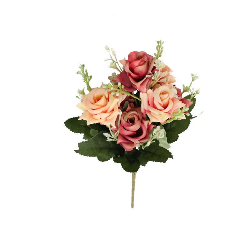 Taicans 12.2-inch Artificial Silk Peach Peony & Dahlia Mixed Flower Bouquet,Artificial Silk Burgu... | Walmart (US)