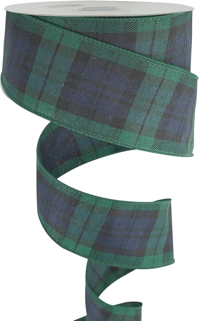 MEEDEE Blue and Green Plaid Ribbon 2.5 Inch Buffalo Plaid Wired Ribbon 2.5 Inch Navy and Green Pl... | Amazon (US)