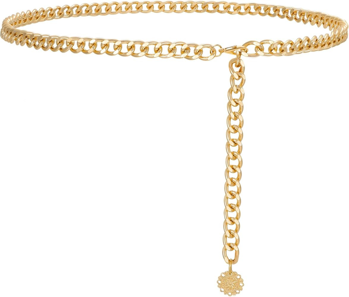 Chain Belt for Women Gold Metal Waist Chain Adjustable Body Waist Link Belts Chunky Chain Belts f... | Amazon (US)