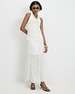 Cream Lace Maxi Skirt | River Island UK & IE