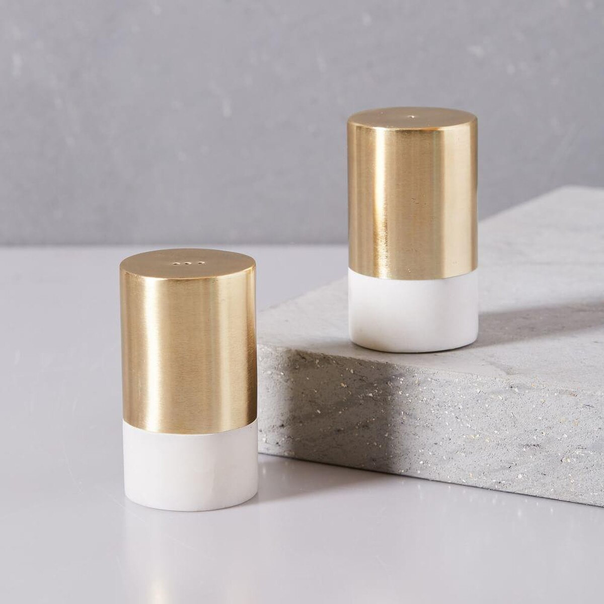 Marble & Brass Salt & Pepper Shaker Set | West Elm (UK)
