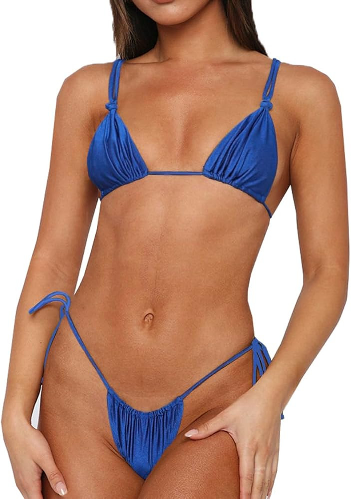 Womens Sexy Bikini Set Thong Hater String Cheeky Two Piece Swimsuits Double Shoulder Straps Swimw... | Amazon (US)