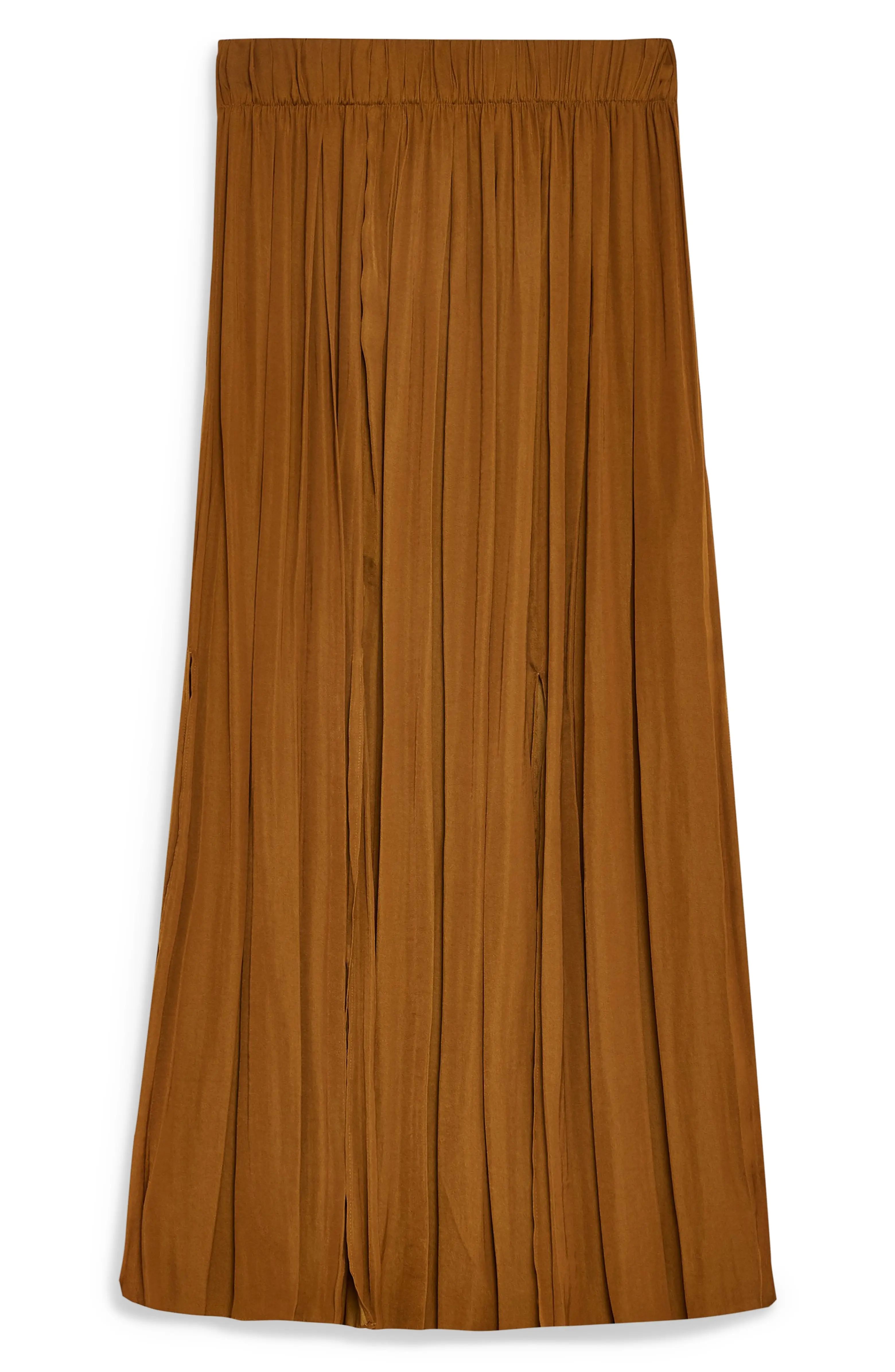 Double Slit Pleated Satin Midi Skirt | Nordstrom