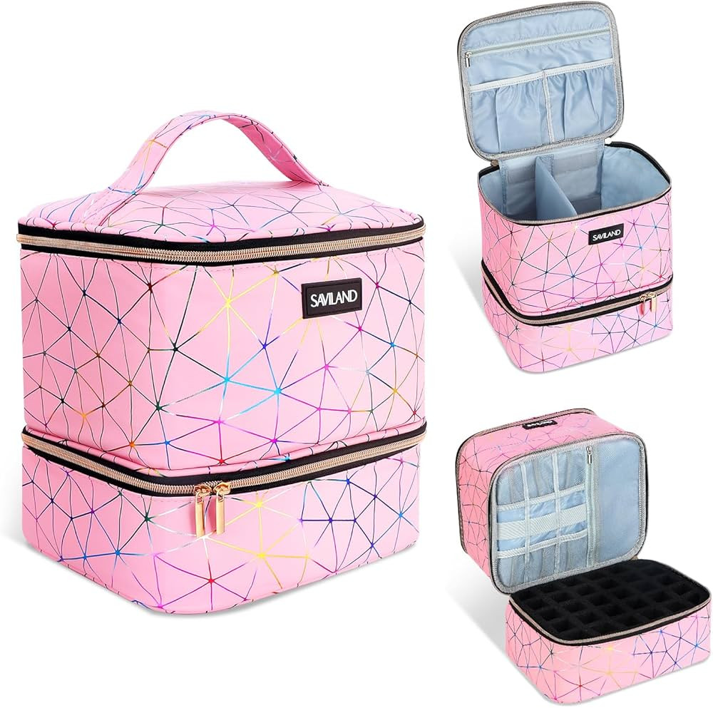 SAVILAND Nail Polish Organizer Bag: PU Leather Nail Polish Storage Organizer Holds 30 Bottles & N... | Amazon (US)