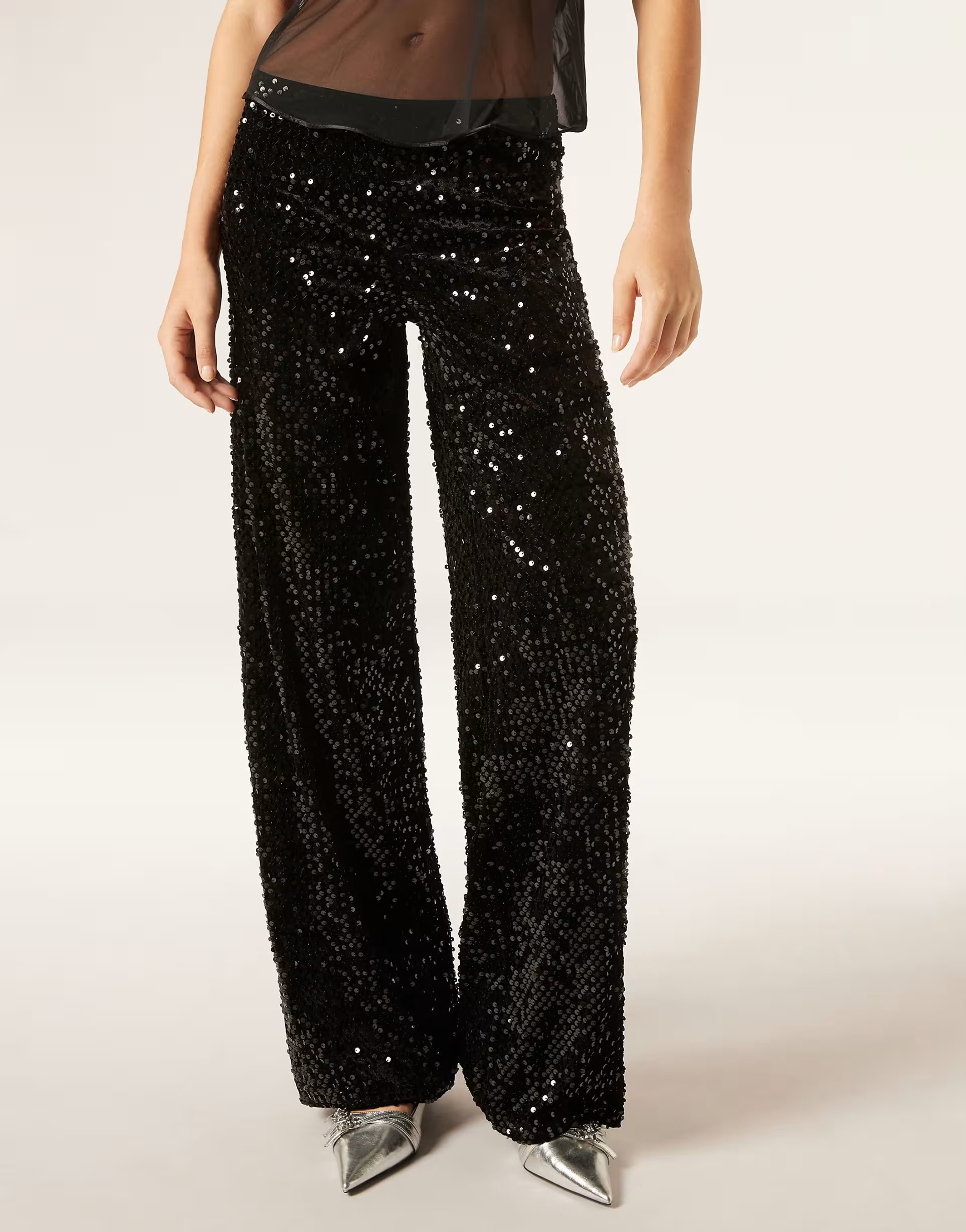 Calzedonia Velvet and sequin palazzo trousers in black | ASOS (Global)