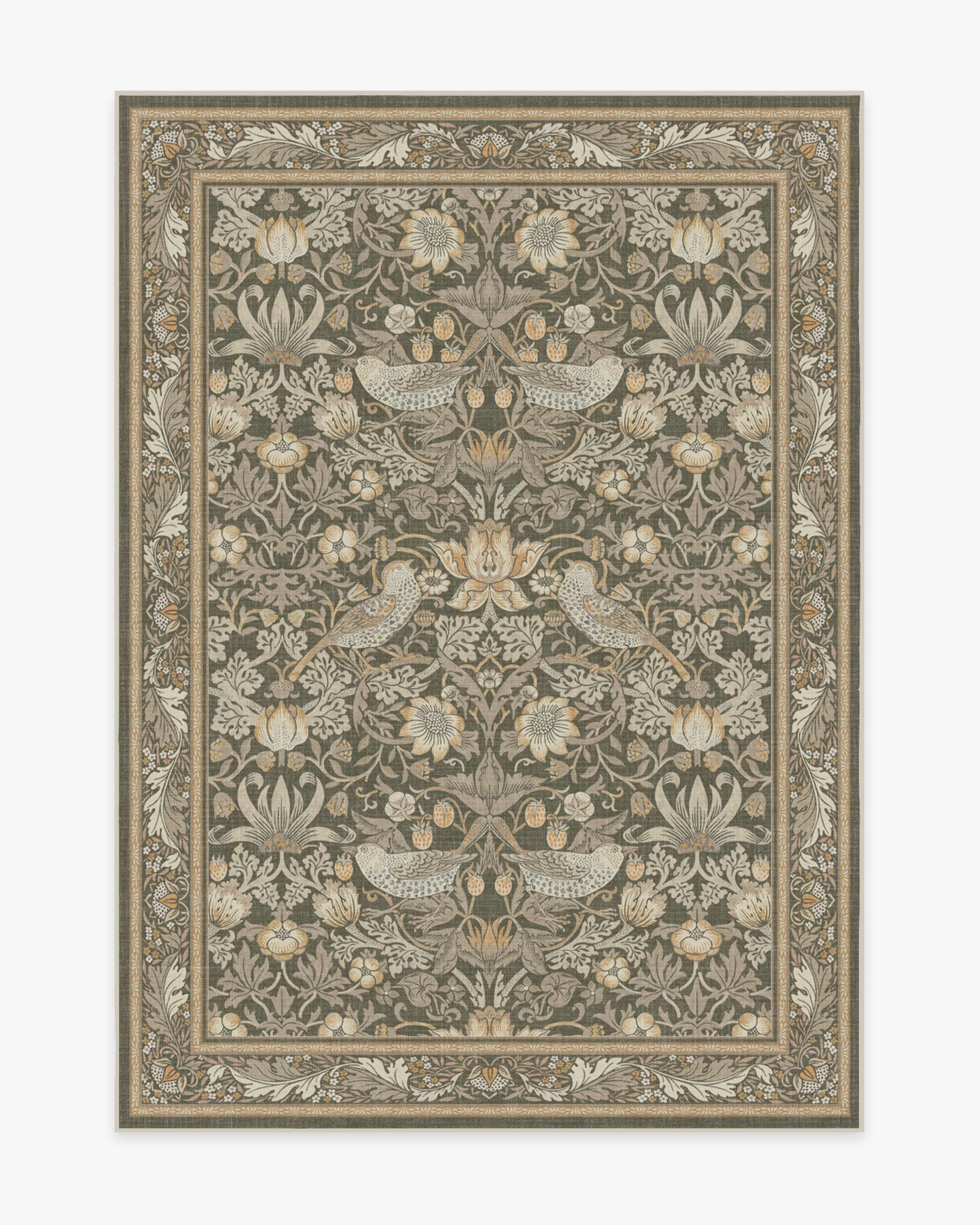 Morris & Co. Strawberry Thief Stone Gold Premium Rug | Ruggable