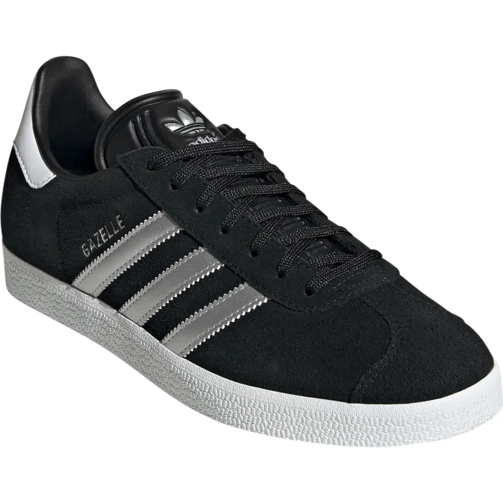 adidas Gazelle Sneaker in Black/Silver Metallic/White at Nordstrom, Size 8.5 | Nordstrom